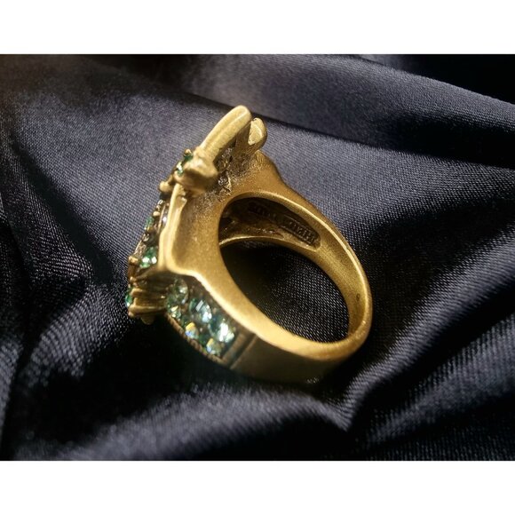 Heidi Daus Gold-Tone Statement Ring Blue & Green Crystal Floral Design - Picture 5 of 5